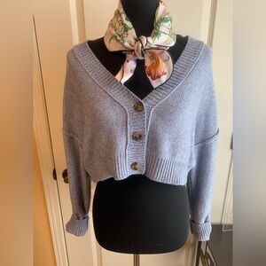 Garage Light Blue Button-Up crop Cardigan